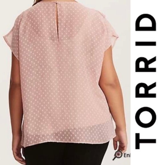 Torrid | Peach Swiss Dot Front Ruffle Chiffon Blouse | Size 0 - Picture 2 of 11